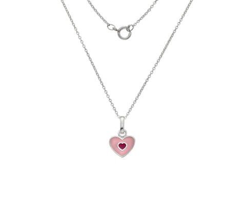 Sterling Silver Children's Light Pink Enamel Heart Necklace