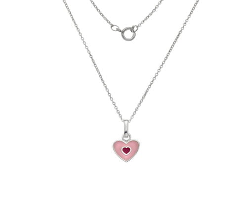 Sterling Silver Children's Light Pink Enamel Heart Necklace