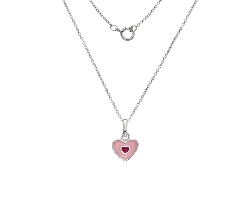 Sterling Silver Children's Light Pink Enamel Heart Necklace