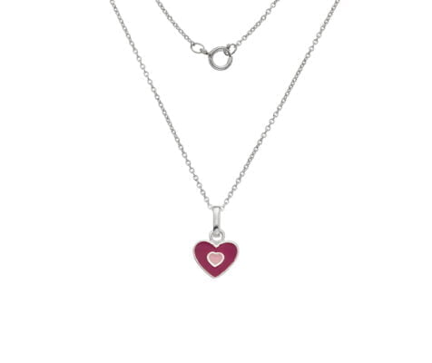 Sterling Silver Children's Dark Pink Enamel Heart Necklace