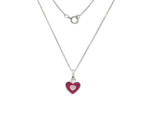 Sterling Silver Children's Dark Pink Enamel Heart Necklace