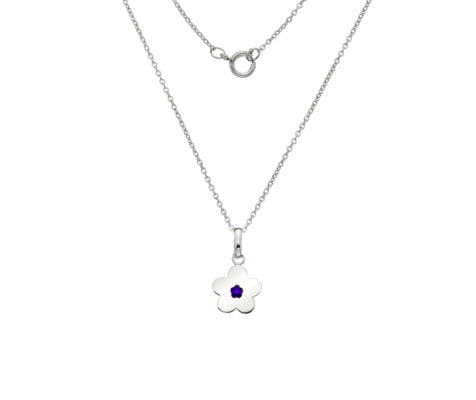 Curteis Sterling Silver Children’s Purple Enamel Flower Necklace