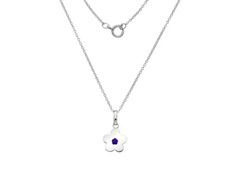 Curteis Sterling Silver Children’s Purple Enamel Flower Necklace