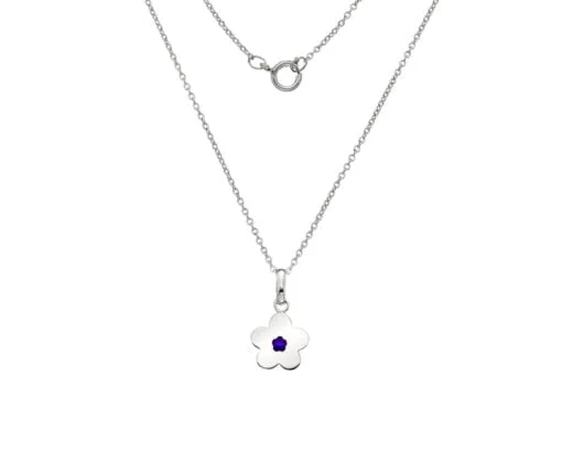 Curteis Sterling Silver Children’s Purple Enamel Flower Necklace