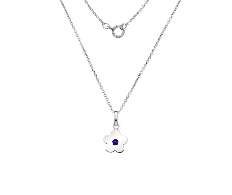Curteis Sterling Silver Children’s Purple Enamel Flower Necklace