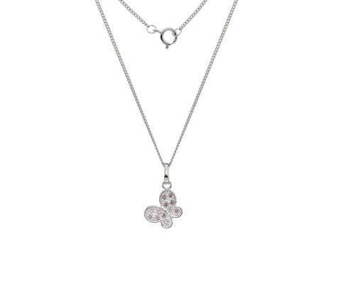 Sterling Silver Children's Pink Cubic Zirconia Butterfly Necklace
