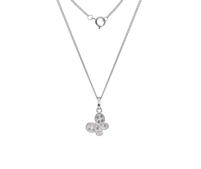 Sterling Silver Children's Pink Cubic Zirconia Butterfly Necklace