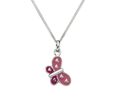 Sterling Silver Children's Pink Enamel Butterfly Necklace