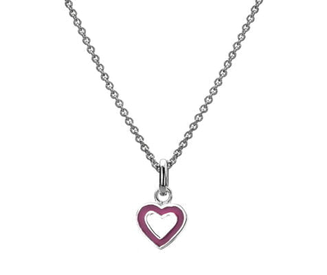 Curteis Sterling Silver Children’s Hollow Pink Enamel Heart Necklace