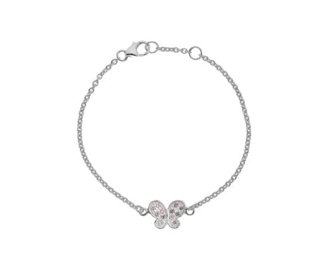 Sterling Silver Children's Pink Cubic Zirconia Butterfly Charm Bracelet