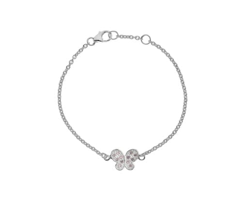 Sterling Silver Children's Pink Cubic Zirconia Butterfly Charm Bracelet