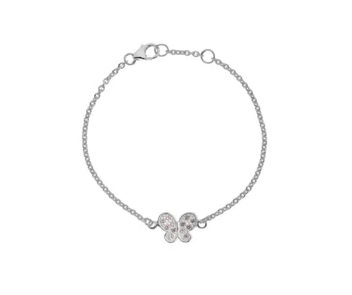 Sterling Silver Children's Pink Cubic Zirconia Butterfly Charm Bracelet
