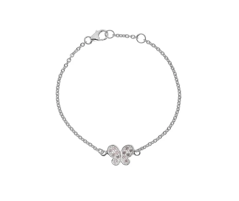 Sterling Silver Children's Pink Cubic Zirconia Butterfly Charm Bracelet