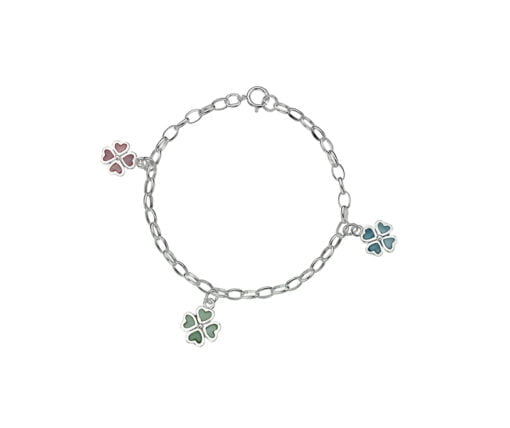 Sterling Silver Children's Charm Bracelet Mother of Pearl Clover Charms