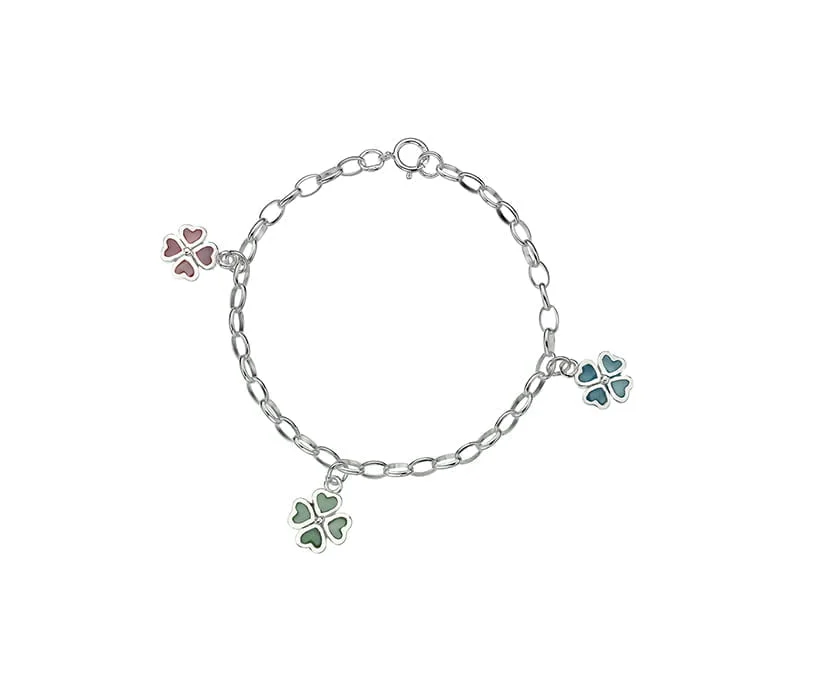 Sterling Silver Children's Charm Bracelet Mother of Pearl Clover Charms
