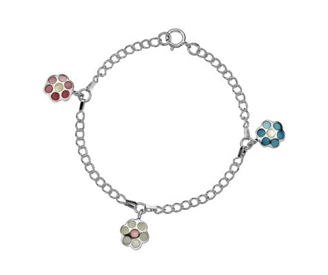 Sterling Silver Children's Bracelet with Mother of Pearl Flower Charms