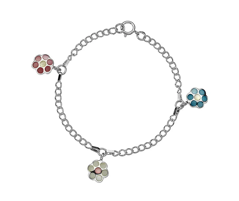 Sterling Silver Children's Bracelet with Mother of Pearl Flower Charms