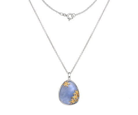 Curteis Silver Blue Chalcedony Gold-Plated Pendant with 18 Inch Chain