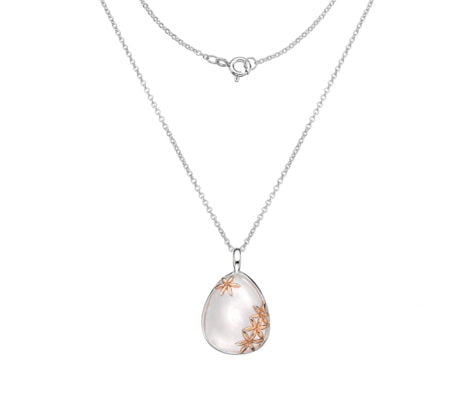 Sterling Silver Mother of Pearl and Red Gold-Plated Pendant with 18 Inch Chain