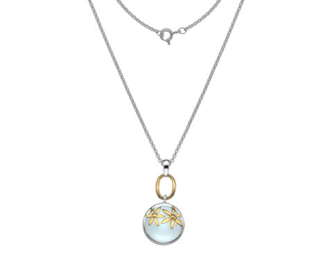 Curteis Silver Aqua Chalcedony Gold-Plated Pendant with 18 Inch Chain