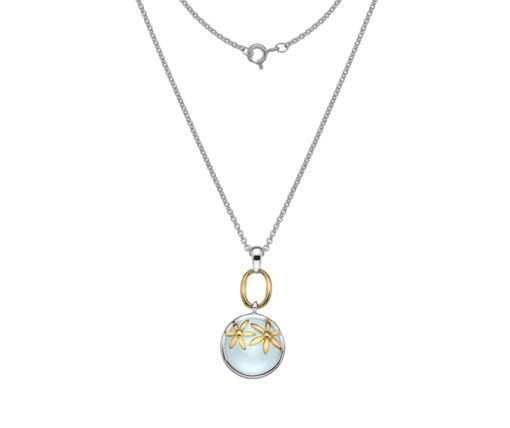 Curteis Silver Aqua Chalcedony Gold-Plated Pendant with 18 Inch Chain