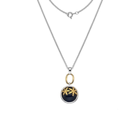 Curteis Silver Black Onyx Gold-Plated Pendant with 18 Inch Chain