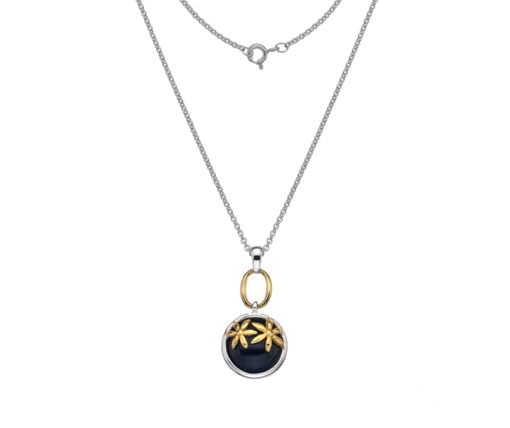 Curteis Silver Black Onyx Gold-Plated Pendant with 18 Inch Chain