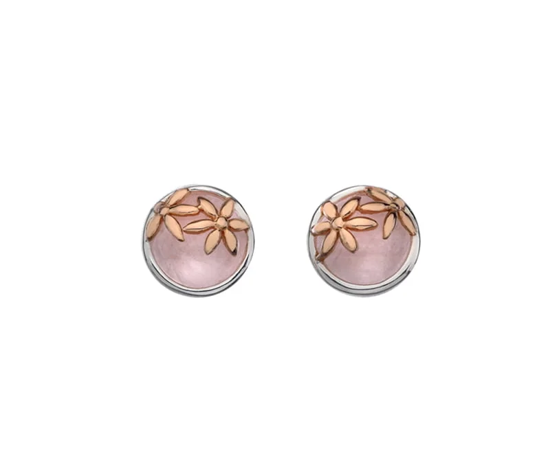 Silver Rose Quartz Rose Gold Plated Stud Earrings from Curteis