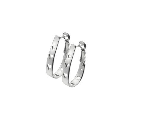Curteis Silver Designer Hoop Earrings with Heart Detail