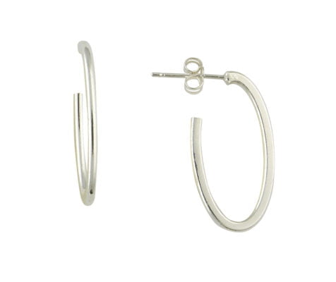 Curteis Sterling Silver Medium Slim Oval Hoop Earrings