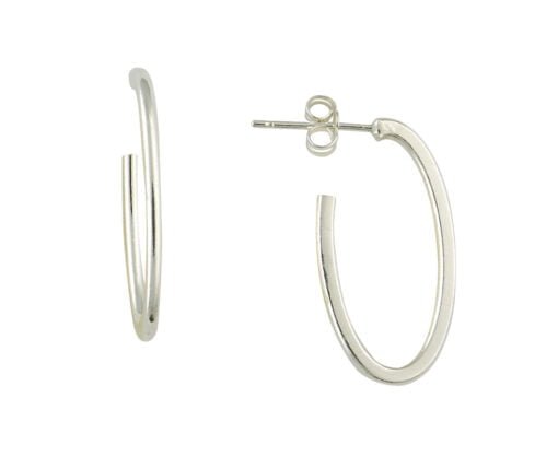 Curteis Sterling Silver Medium Slim Oval Hoop Earrings