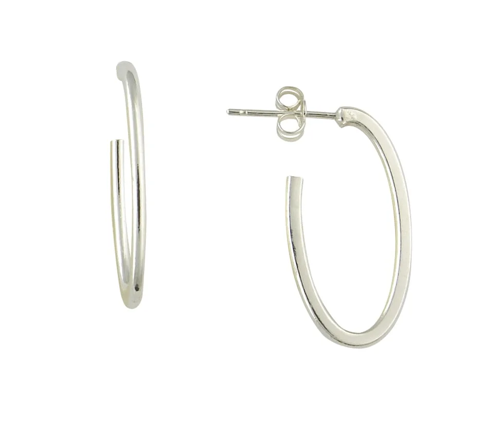 Curteis Sterling Silver Medium Slim Oval Hoop Earrings