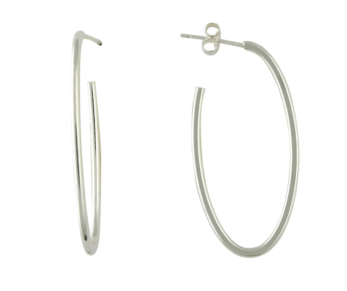 Curteis Sterling Silver Large Slim Hoop Earrings