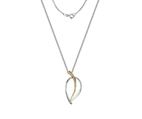 Sterling Silver and Gold Plated Abstract Leaf Pendant with 18 Inch Chain