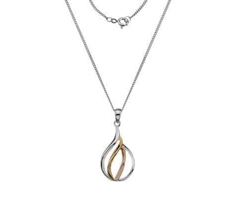 Sterling Silver and Gold Plated Teardrop Pendant with 18 Inch Chain