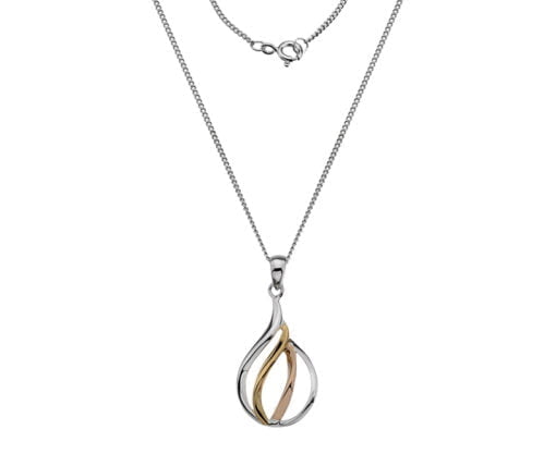 Sterling Silver and Gold Plated Teardrop Pendant with 18 Inch Chain