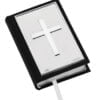 Sterling Silver and Leather Holy Plain Cross Bible in Black
