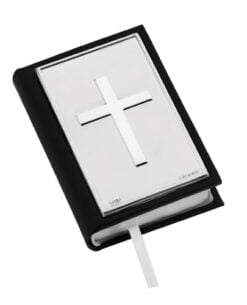 Sterling Silver and Leather Holy Plain Cross Bible in Black