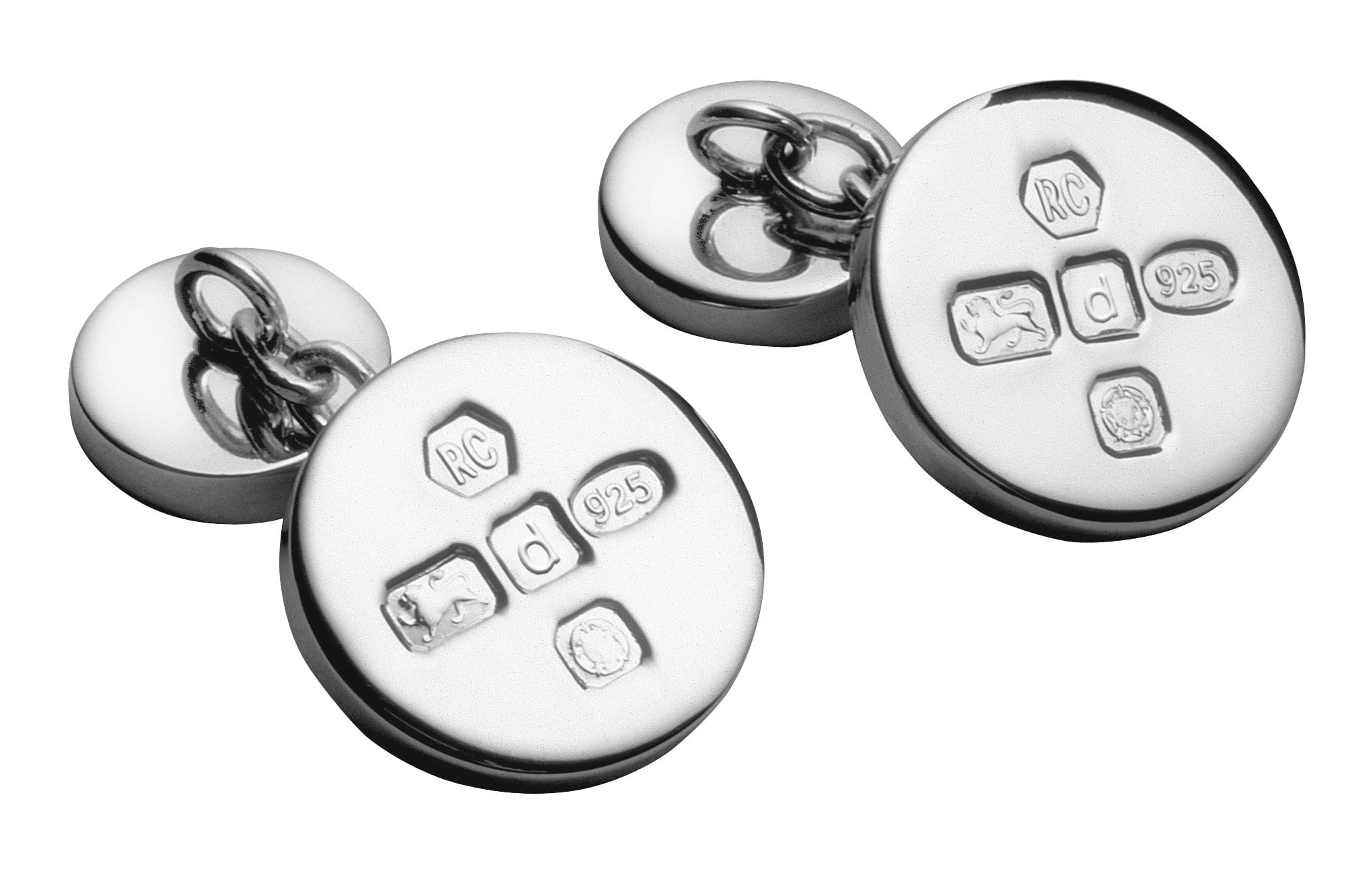 Sterling Silver Round Feature Hallmark Chain Cufflinks