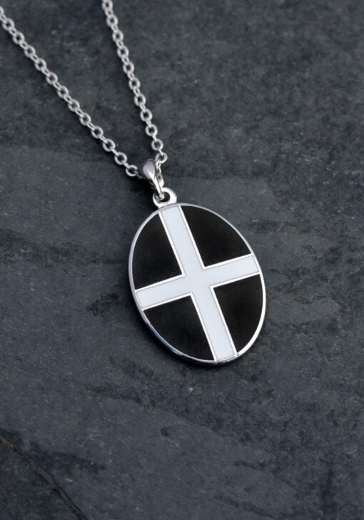 Cornish St Piran Flag Enamel Necklace