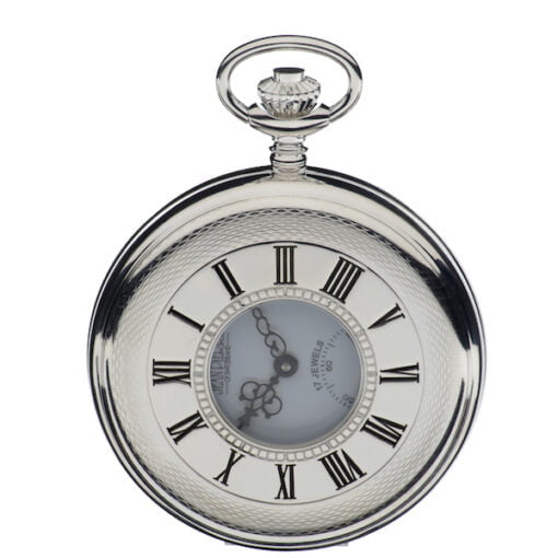 Sterling Silver Half Hunter Mechanical Pocket Watch by Jean Pierre - Image 2
