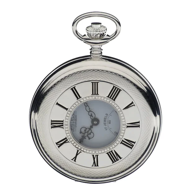 Sterling Silver Half Hunter Mechanical Pocket Watch by Jean Pierre - Image 2