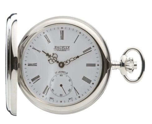Sterling Silver Half Hunter Mechanical Pocket Watch by Jean Pierre