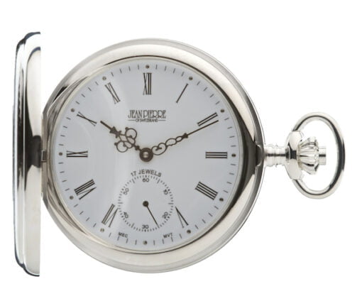 Sterling Silver Half Hunter Mechanical Pocket Watch by Jean Pierre