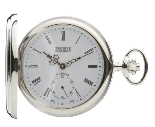 Sterling Silver Half Hunter Mechanical Pocket Watch by Jean Pierre