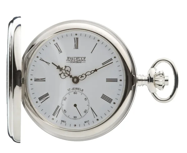 Sterling Silver Half Hunter Mechanical Pocket Watch by Jean Pierre
