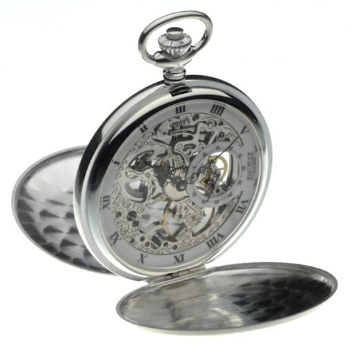 Sterling Silver Twin Lid Skeleton Mechanical Pocket Watch by Jean Pierre - Image 3