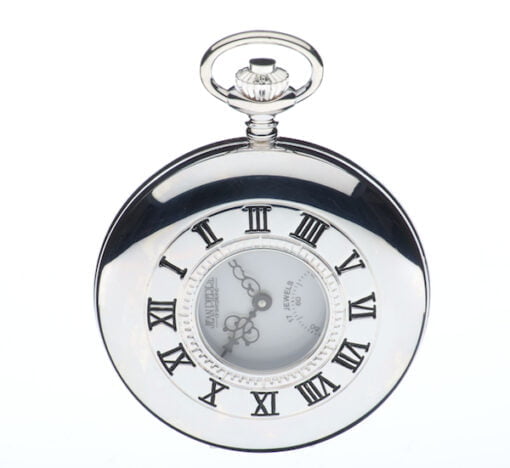 Sterling Silver Half Hunter Mechanical Pocket Watch by Jean Pierre - Image 2