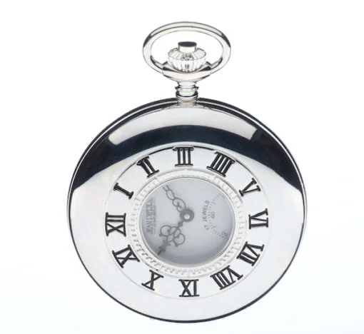 Sterling Silver Half Hunter Mechanical Pocket Watch by Jean Pierre - Image 2