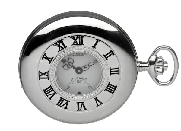 Sterling Silver Half Hunter Mechanical Pocket Watch by Jean Pierre - Image 3